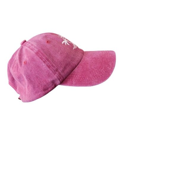 Rose Pink Baseball Cap with White Palm Trees on Island - NWOT - Picture 2 of 4